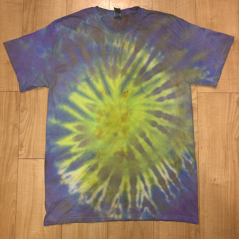 SPIRAL TIE-DYE SHIRT, blue and green and purple cotton T-shirt medium
